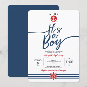 Invitación Moderno, Ahoy, es una ducha de niño, náutica, bebé