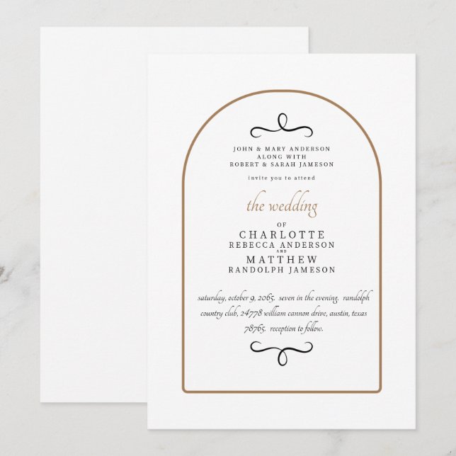 Invitación Moderno ambos padres Boda GeométricoBlanco (Anverso / Reverso)