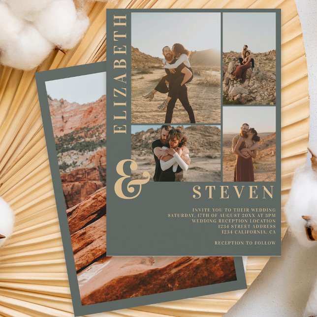 Invitación Moderno ampersor verde polvoriento y 5 boda de cua (Subido por el creador)