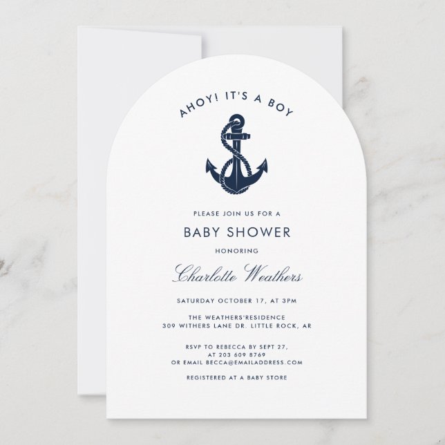 Invitación Moderno Anchor Boy Baby Shower (Anverso)