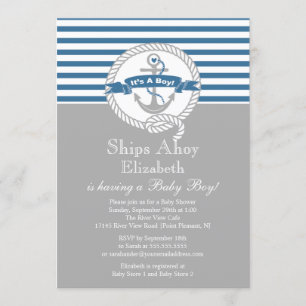 Invitación Moderno Ancla Nautical Sailboat Boy Baby Shower