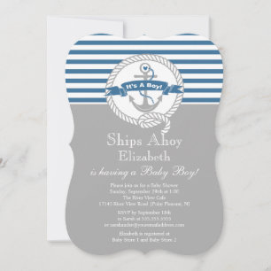 Invitación Moderno Ancla Nautical Sailboat Boy Baby Shower