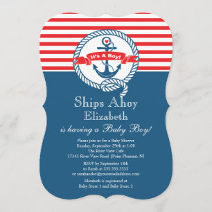 Invitación Moderno Ancla Nautical Sailboat Boy Baby Shower