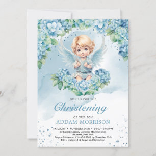 Invitación Moderno ángel de niño azul claro pastel hidrangea