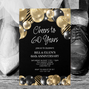Invitación Moderno Aniversario 60 Negro y Dorado