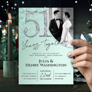 Invitación Moderno Aniversario de Bodas de 51 Años con Brillo