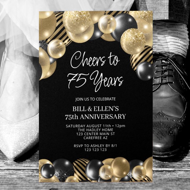 Invitación Moderno Aniversario del Negro y Oro 75 (Subido por el creador)