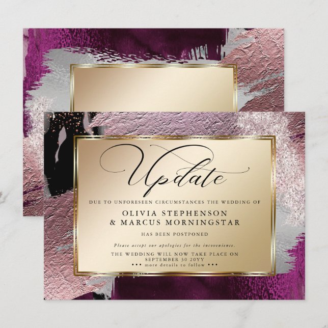 Invitación Moderno Aplazamiento de Vino Tinto Abstracto y Aud (Anverso / Reverso)