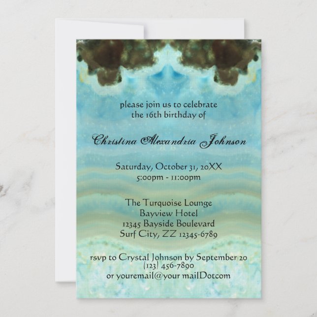 Invitación Moderno Aqua Blue Crystal Sweet 16 (Anverso)
