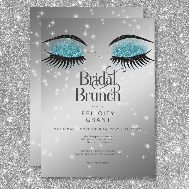 Invitación Moderno Aqua Verde azulada Glam Eyes Bridal Brunch (Modern Aqua Teal Glam Eyes Bridal Brunch Invitation)