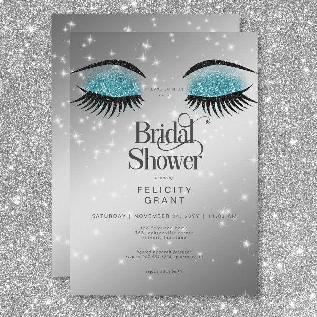 Invitación Moderno Aqua Verde azulada Glam Eyes Bridal Shower (Modern Aqua Teal Glam Eyes Bridal Shower Invitation)