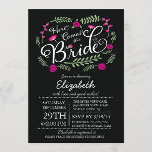 Invitación Moderno aquí viene el fucsia de la novia floral