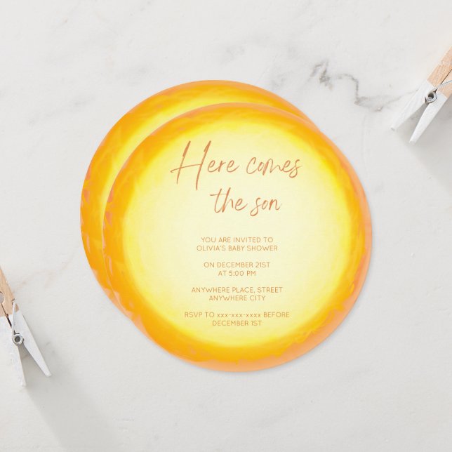 Invitación Moderno aquí viene el hijo del bebé ducha (Anverso/Reverso In Situ)