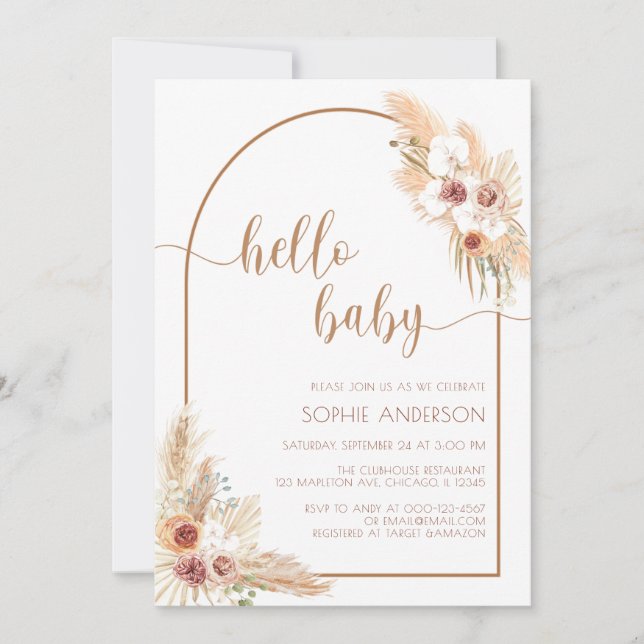 Invitación Moderno Arch Boho Pampas Grass Baby Shower (Anverso)