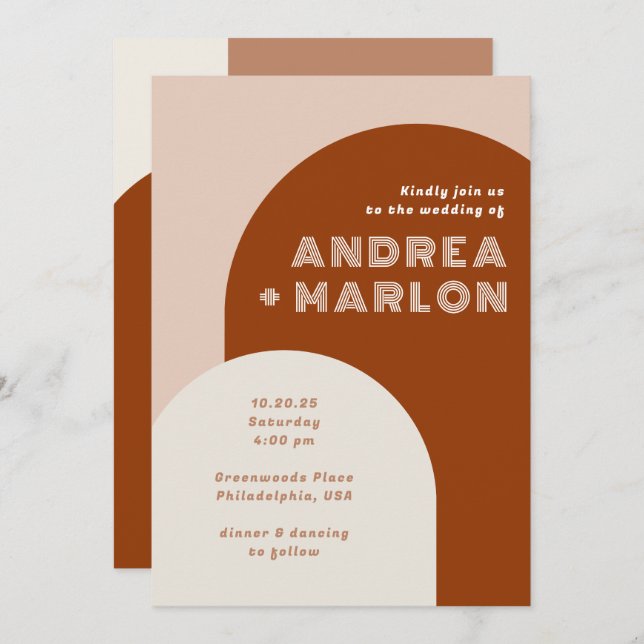 Invitación Moderno Arch Groovy Retro Terracotta Boda (Anverso / Reverso)