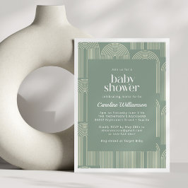 Invitación Moderno Arch Line Art Sage Green Baby Shower