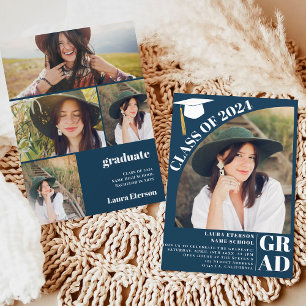 Invitación Moderno arco azul marino 5 fotos graduación