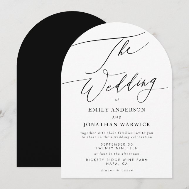 Invitación Moderno arco Boda sencillo blanco y negro (Anverso / Reverso)