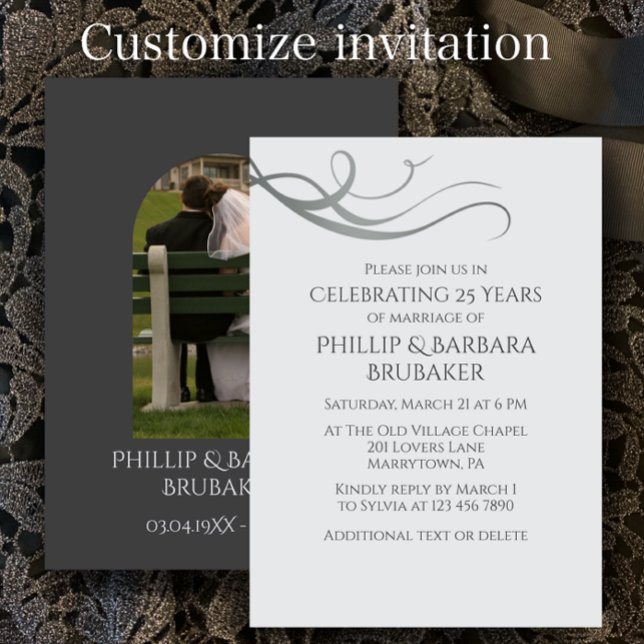 Invitación Moderno Arco de Aniversario de Bodas 25 Simple Fot (Create a unique custom invitation for 25th wedding anniversary party. Arch photo elegant modern.)