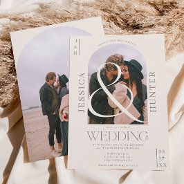 Invitación Moderno arco de boho 2 fotos boda marfil gris