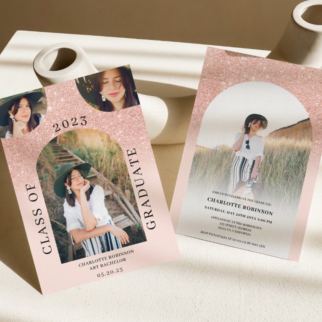 Invitación Moderno arco de boho rosa oro rosa 4 foto graduaci (Subido por el creador)