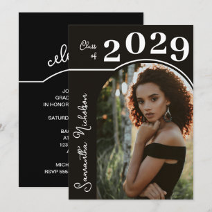 Invitación Moderno Arco de Graduación de Foto Negro