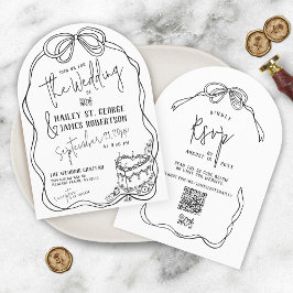 Invitación Moderno arco dibujado a mano boda retro NEGRO