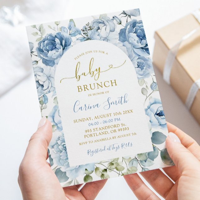 Invitación Moderno Arco Floral Azul Dusty Baby Shower Brunch (Subido por el creador)