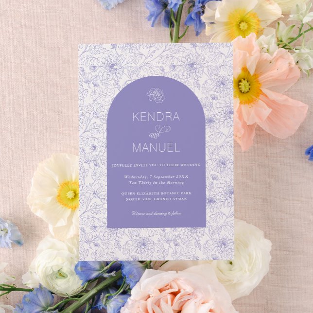 Invitación Moderno Arco Floral Toile Lilac Boda Púrpura (Subido por el creador)