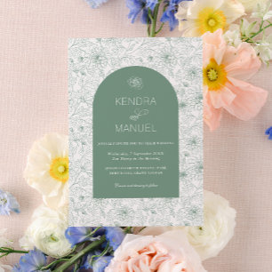 Invitación Moderno Arco Floral Toile Sage Green Boda
