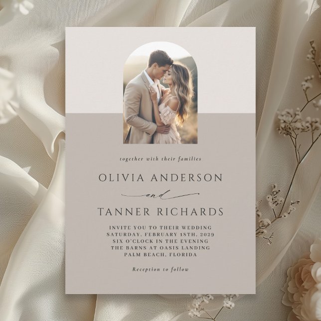 Invitación Moderno Arco fotográfico Mínimo Elegante Boda Neut (Available in both printed and instant download digital formats.)
