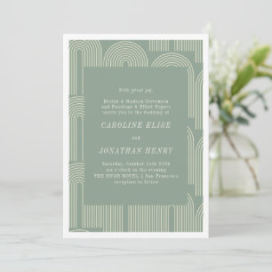 Invitación Moderno Arco Línea Art Sage Verde Boda Formal