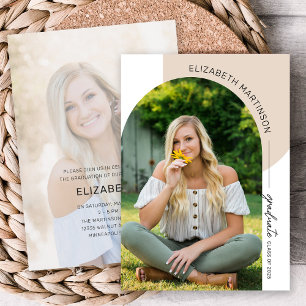 Invitación Moderno Arco Mínimo 2 Foto Graduación De Tan