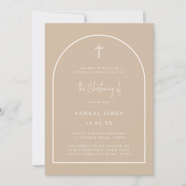 Invitación Moderno Arco Neutral Beige Cristalización Minimali (Anverso)