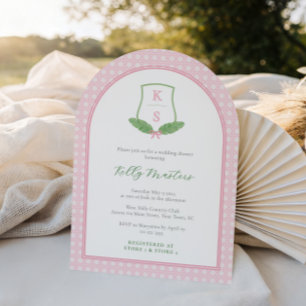 Invitación Moderno Arco Preppy Verde Monograma Bridal Ducha