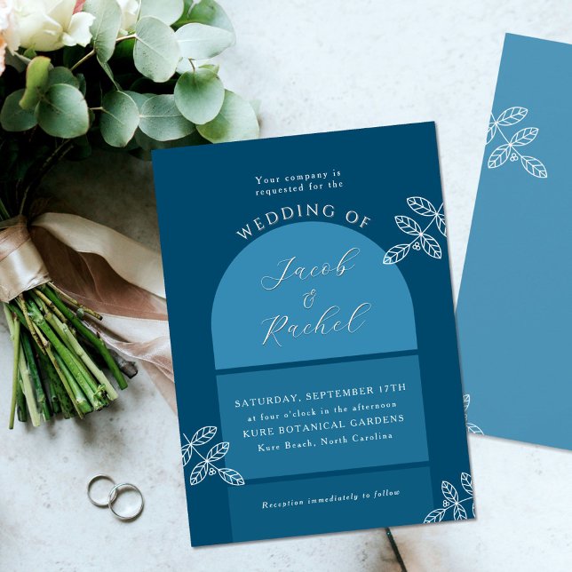 Invitación Moderno Arco Rama Elegante Boda Azul Oceánico (Subido por el creador)