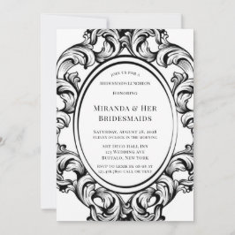 Invitación Moderno Art Deco Black Foliage Bridesmaids Luncheo