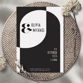 Invitación Moderno Art Deco Boda Blanco negro