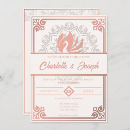 Invitación Moderno Art Deco Cisne Rosa Rubor Boda rosa