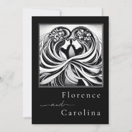 Invitación Moderno Art Deco Clásico Boda Blanco y Negro