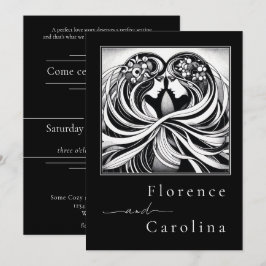 Invitación Moderno Art Deco Clásico Boda Blanco y Negro
