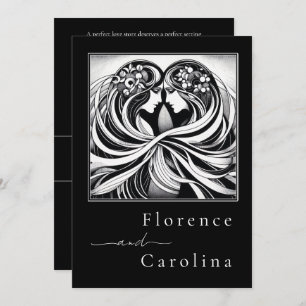 Invitación Moderno Art Deco Clásico Boda Blanco y Negro