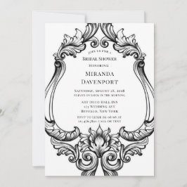 Invitación Moderno Art Deco Negro Foliage Bridal Shower