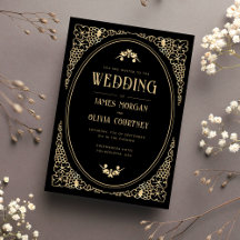 Moderno Art Deco Negro y Boda de oro