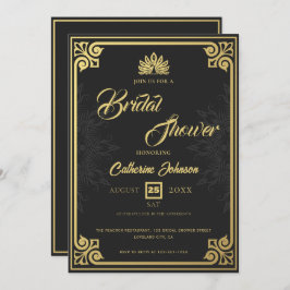 Invitación Moderno Art Deco Peacock Gold Black Bridal Shower