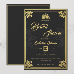 Invitación Moderno Art Deco Peacock Gold Black Bridal Shower