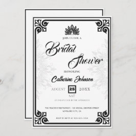Invitación Moderno Art Deco Peacock Negro Bridal Ducha