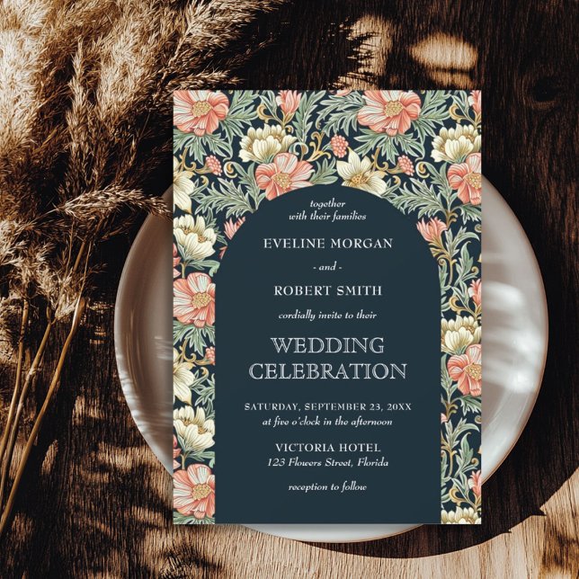 Invitación Moderno Art Nouveau floral William Morris boda (Modern floral Art Nouveau William Morris wedding Invitation)