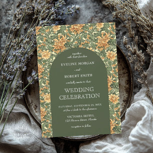 Invitación Moderno Art Nouveau floral William Morris boda
