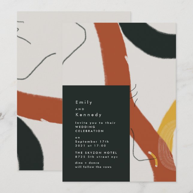 Invitación Moderno arte pintado Resumen Boda creativo (Anverso / Reverso)